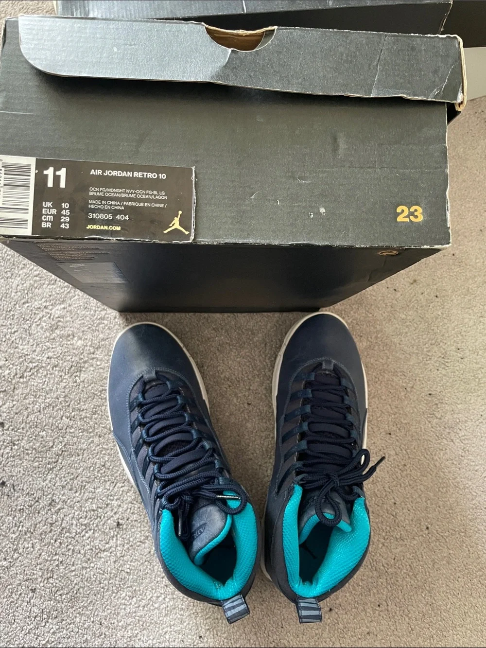Jordan Navy Blue and Teal High-Top Basketball Sneakers